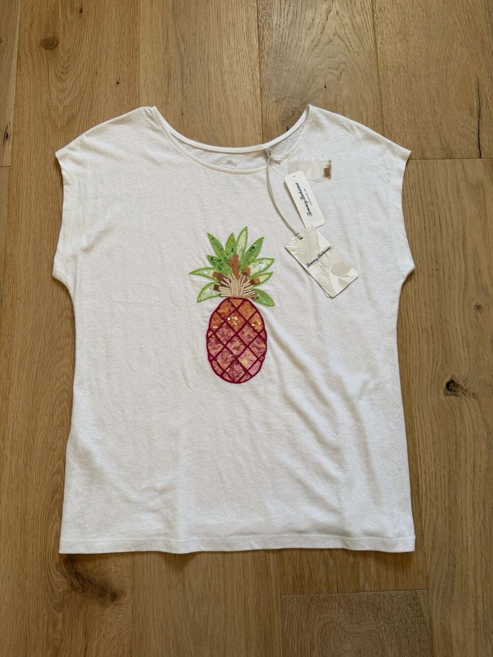 NWT! Tommy Bahama Sequin Pineapple Shirt Linen Blend S White Tropical Resortwear